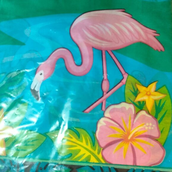 Pink Flamingos Tablecloth Table Cover Tropical Party Picnic 54 x 108 Plastic - Picture 2 of 3